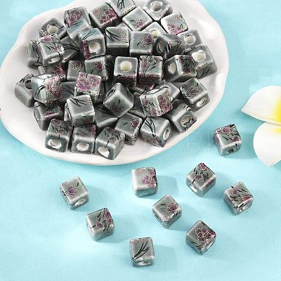 Floral Printed Porcelain Beads PORC-Q160-2-1