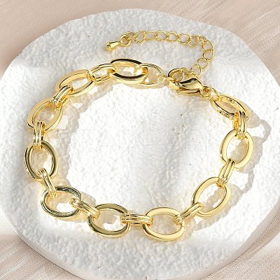 Brass Oval Link Chain Bracelets for Women Men BJEW-K273-10G-1