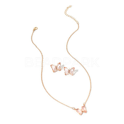 Butterfly Acrylic Rhinestone with Iron Pendant Necklaces & Stud Earrings Sets for Women WGFFCAF-06-1