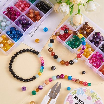 300Pcs 10 Colors Natural Striped Agate/Banded Agate Beads G-SZ0002-03-1