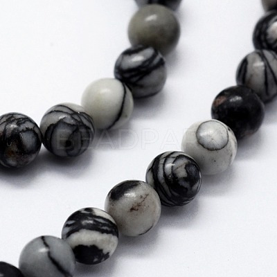 Natural Black Silk Stone/Netstone Beads Strands X-G-I199-11-6mm-1