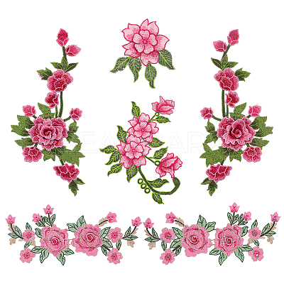 Peony Pattern 3D Polyester Computerized Embroidered Appliques DIY-FG0003-91-1
