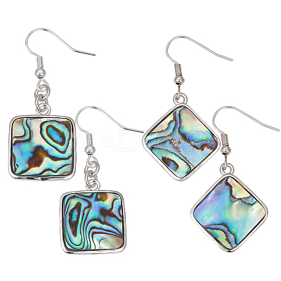 2 Pairs 2 Style Natural Abalone Shell/Paua Shell Dangle Earrings EJEW-BBC0001-22-1