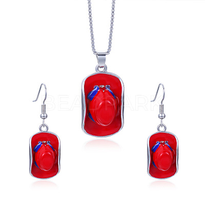 Independence Day Zinc Alloy Enamel & Rhinestone Pendant Necklaces & Dangle Earrings Sets FS-WG64DB3-09-1