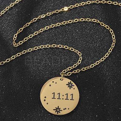 304 Stainless Steel Number 11:11 Pendant Necklaces NJEW-NH0002-01G-02-1
