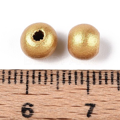 Spray Painted Round Natural Schima Wood Beads WOOD-A018-6mm-01-1
