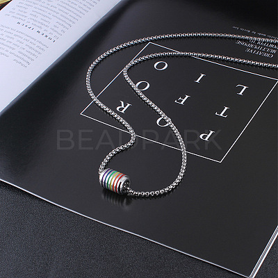 304 Stainless Steel Pride Flag/Rainbow Flag Column Pendant Box Chain Necklaces for Men WG592AE-01-1