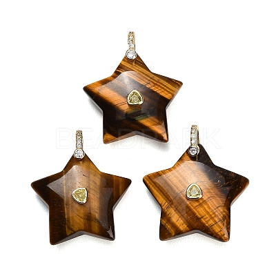 Natural Tiger Eye Pendants G-Z157-01G-A03-1