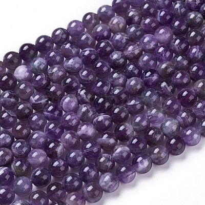 Natural Amethyst Round Bead Strands G-L170-6mm-03-1