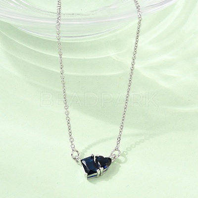 Brass Pave Cubic Zirconia Rectangle and Heart Pendant Cable Chain Necklaces KK-CBAB173-04P-01-1