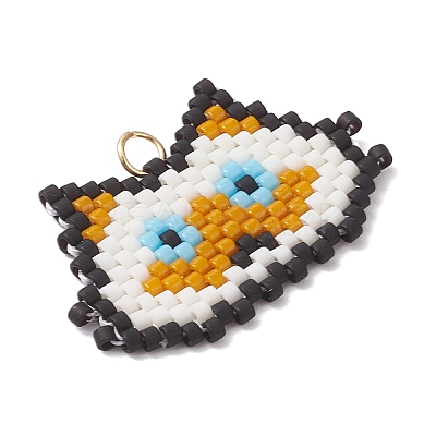 Handmade Glass Seed Beaded Cat Head Shape Pendants PALLOY-MZ00933-02-1