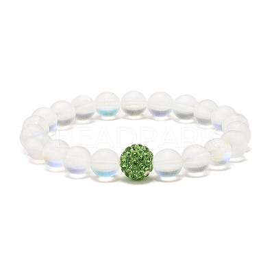 Synthetic Moonstone Round Beads Stretch Bracelet BJEW-JB07482-1