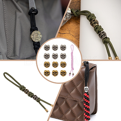 12Pcs 2 Colors Outdoor EDC Tool Brass Parachute Rope European Beads KK-NB0003-62-1