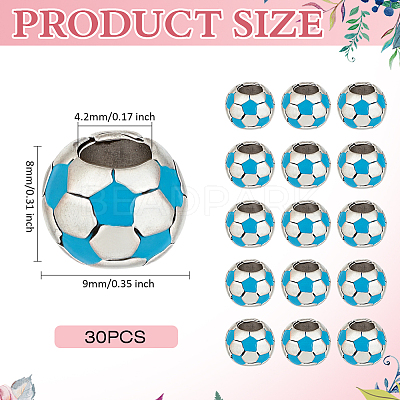 30Pcs Large Hole FootBall/Soccer Ball Alloy Enamel European Beads MPDL-ME0001-06A-1