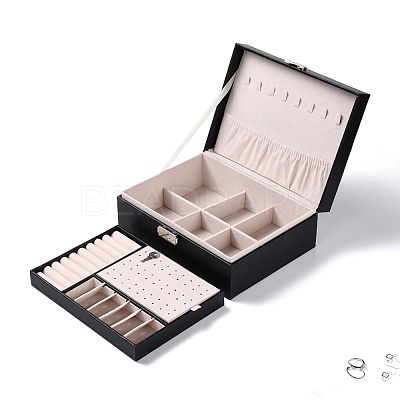 PU Imitation Leather Jewelry Organizer Box with Lock CON-P016-B03-1