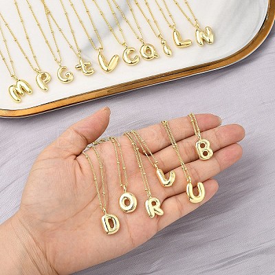1Pc Initial Letter Brass Pendant Necklaces NJEW-YW0001-24B-1