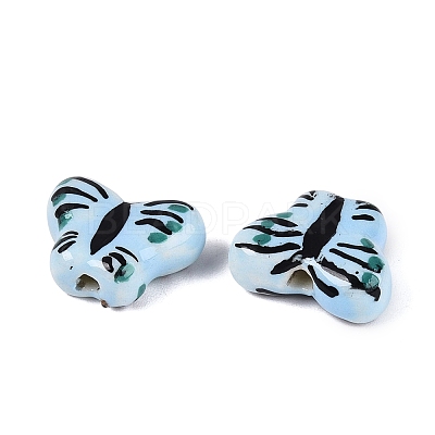 Hand Painted Butterfly Porcelain Beads PORC-Q006-05D-1