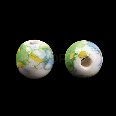 Floral Printed Porcelain Beads PORC-Q199-8mm-10-1