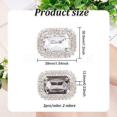 4Pcs 2 Colors Glass Rhinestone Rectangle Shoe Decorations FIND-FG0002-37-1