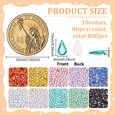 800Pcs 10 Colors Flat Back & Back Plated Transparent Acrylic Rhinestone Cabochons OACR-FG0001-34-1