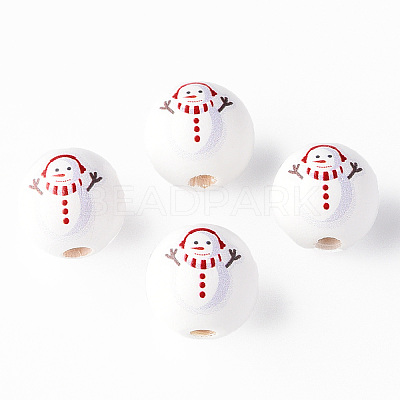 Painted Natural Wood Round Beads X1-WOOD-N006-181-1