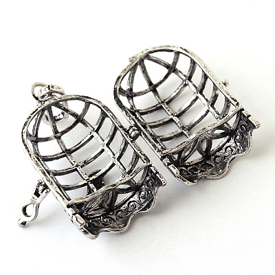 Rack Plating Brass Cage Pendants X-KK-Q402-14AS-1