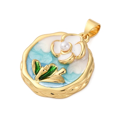 Flower Brass Enamel Pendants KK-D390-17G-01-1