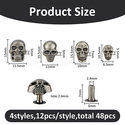 48Pcs Alloy Studs Rivets FIND-FH0011-42B-1