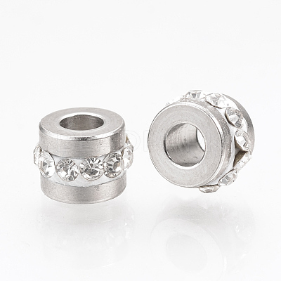 201 Stainless Steel Polymer Clay Rhinestone Inlaid Beads RB-R052-04-1