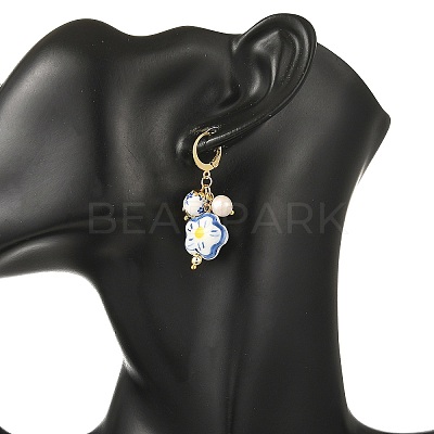 Handmade Porcelain & Non-magnetic Synthetic Hematite & Natural Cultured Freshwater Pearl & Brass & 304 Stainless Steel Leverback Earrings EJEW-JE07318-1