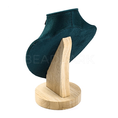 Bust Shaped Microfiber & Wood Jewelry Necklace & Earrings Display Stands NDIS-H042-01A-01-1