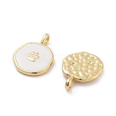 Flat Round with Paw Print Pattern Rack Plating Brass Enamel Pendants X-KK-G512-12G-1