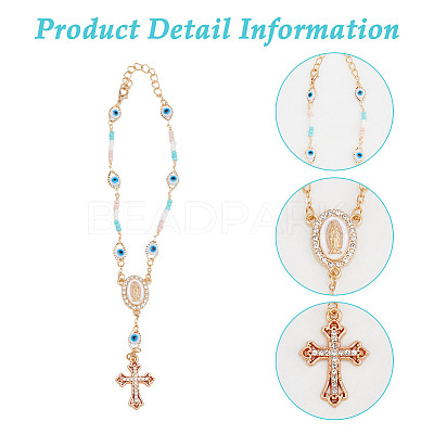 2Pcs Alloy & Brass Cross Charm Bracelets Set BJEW-DR0001-04-1
