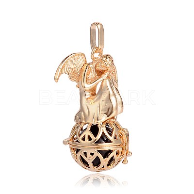 Golden Plated Brass Hollow Round Cage Pendants KK-J249-04G-1