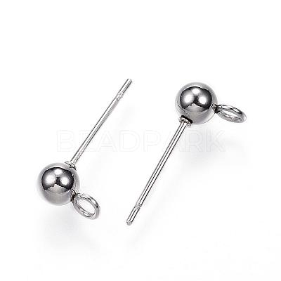 Non-Tarnish 304 Stainless Steel Ball Stud Earring Findings STAS-G099-09P-1