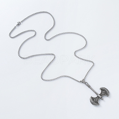 Hip Hop Street Style 304 Stainless Steel Axe Pendant Box Chain Necklaces for Men IG7443-1