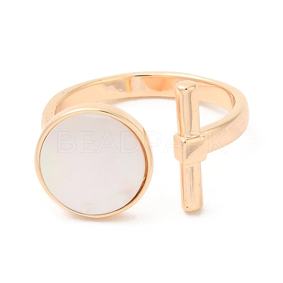 Natural Shell Flat Round & Column Open Cuff Ring RJEW-G288-08G-1