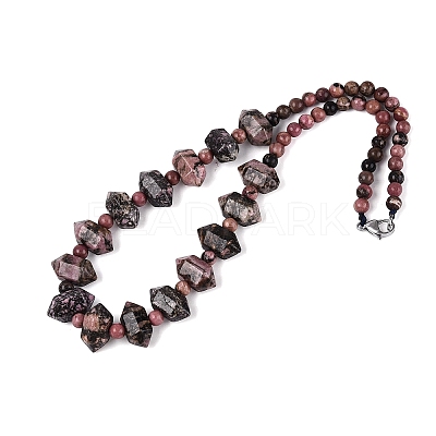 Natural Rhodonite Round & Cone Beaded Necklaces NJEW-N064-03E-1