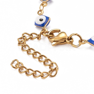 Enamel Rhombus with Evil Eye Link Chains Bracelet BJEW-P271-03G-03-1