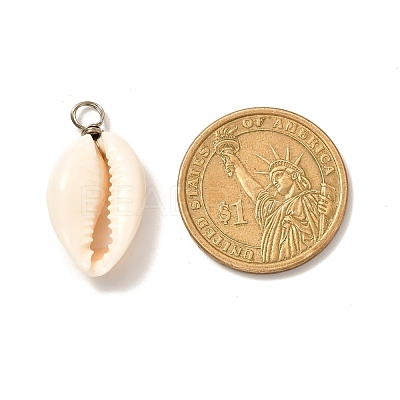 Natural Cowrie Shell Pendants PALLOY-JF00940-02-1