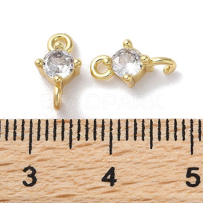 Rack Plating Brass Pave Clear Cubic Zirconia Connector Charms KK-Z039-39G-1