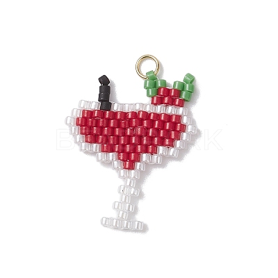 6Pcs 6 Colors Glass Seed Beaded Pendants PALLOY-MZ00913-1