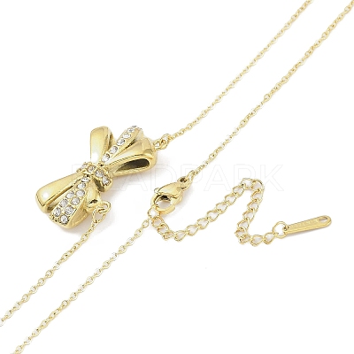 304 Stainless Steel Crystal Rhinestone Cable Chain Bowknot Pendant Necklaces for Women NJEW-C055-09G-1