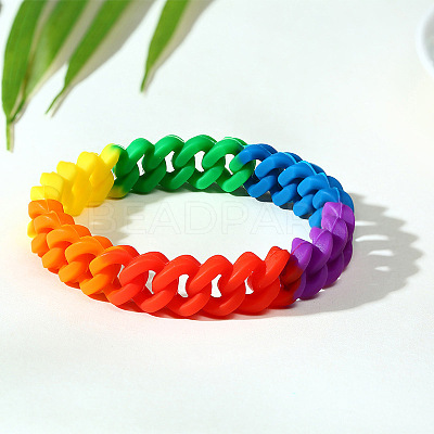 Rainbow Color Pride Flag Silicone Wristband Bracelet X-RABO-PW0001-042B-1
