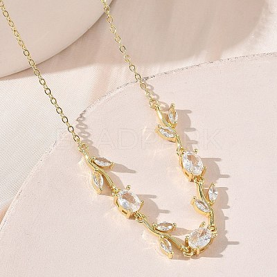 Brass Pave Cubic Zirconia Rose Flower Link Cable Chain Necklaces for Women NJEW-C121-05B-01G-1