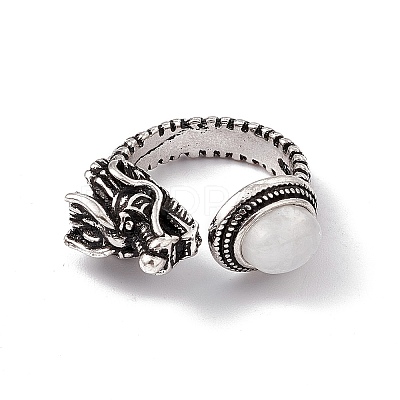 Dragon Head Natural Rainbow Moonstone Cuff Rings RJEW-G273-03AS-08-1