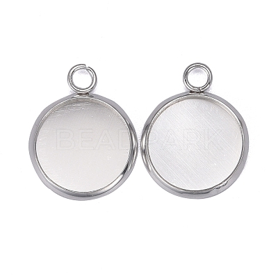 304 Stainless Steel Pendant Cabochon Settings STAS-F191-14S-C-1