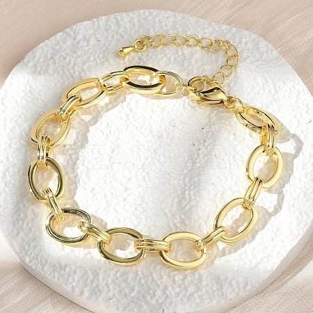 Brass Oval Link Chain Bracelets for Women Men BJEW-K273-10G-1