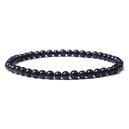 4mm Round Synthetic Blue Goldstone Beads Bracelet for Men KG3069-17-1