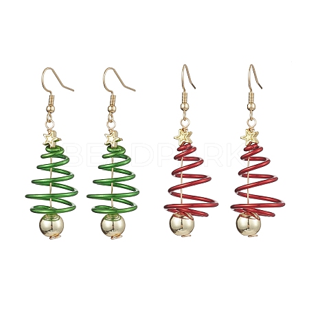 2 Pairs 2 Colors Christmas Tree Electroplated Synthetic Non-magnetic Hematite & Aluminum Wire Dangle Earrings EJEW-JE05908-1